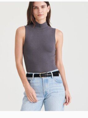 Naadam Sleeveless Silk Cashmere Ribbed Mockneck Turtleneck Neutral Timber
